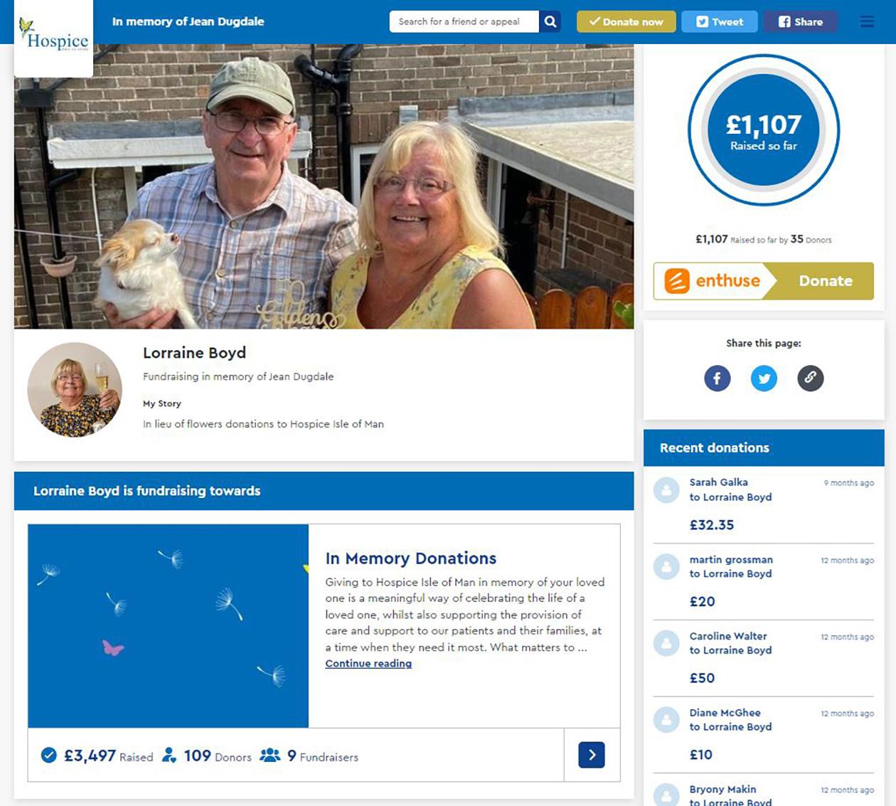 Example screenshot of Hospice In Loving Memory page