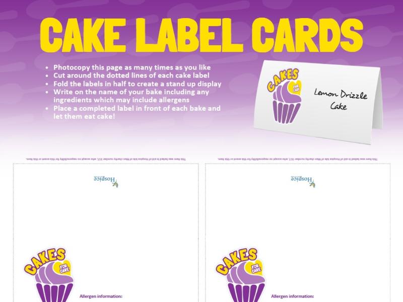 Cakes for Care Cake Label Cards