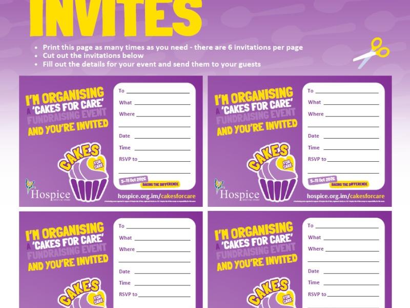 Cakes for Care invites